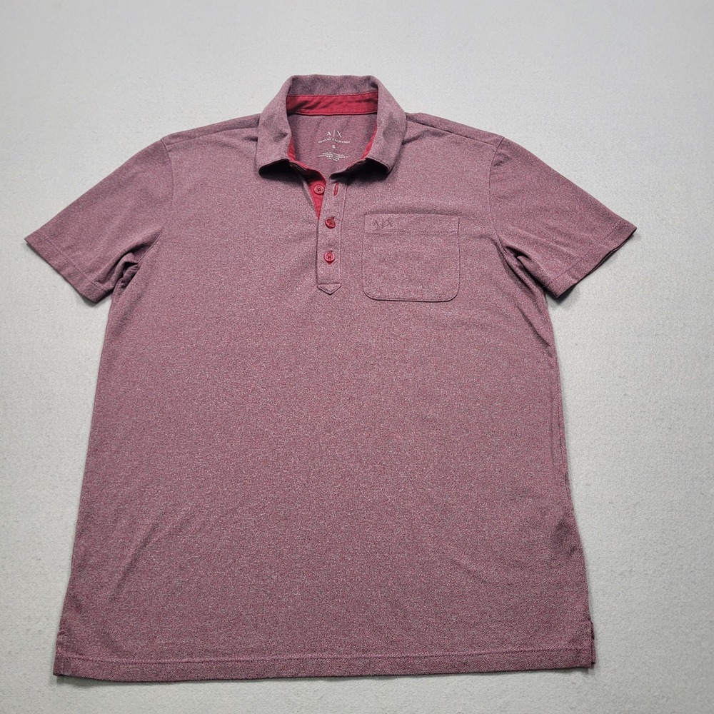Armani Exchange Mens Small Burgundy Heather Short Sleeve Pocket Polo Shirt